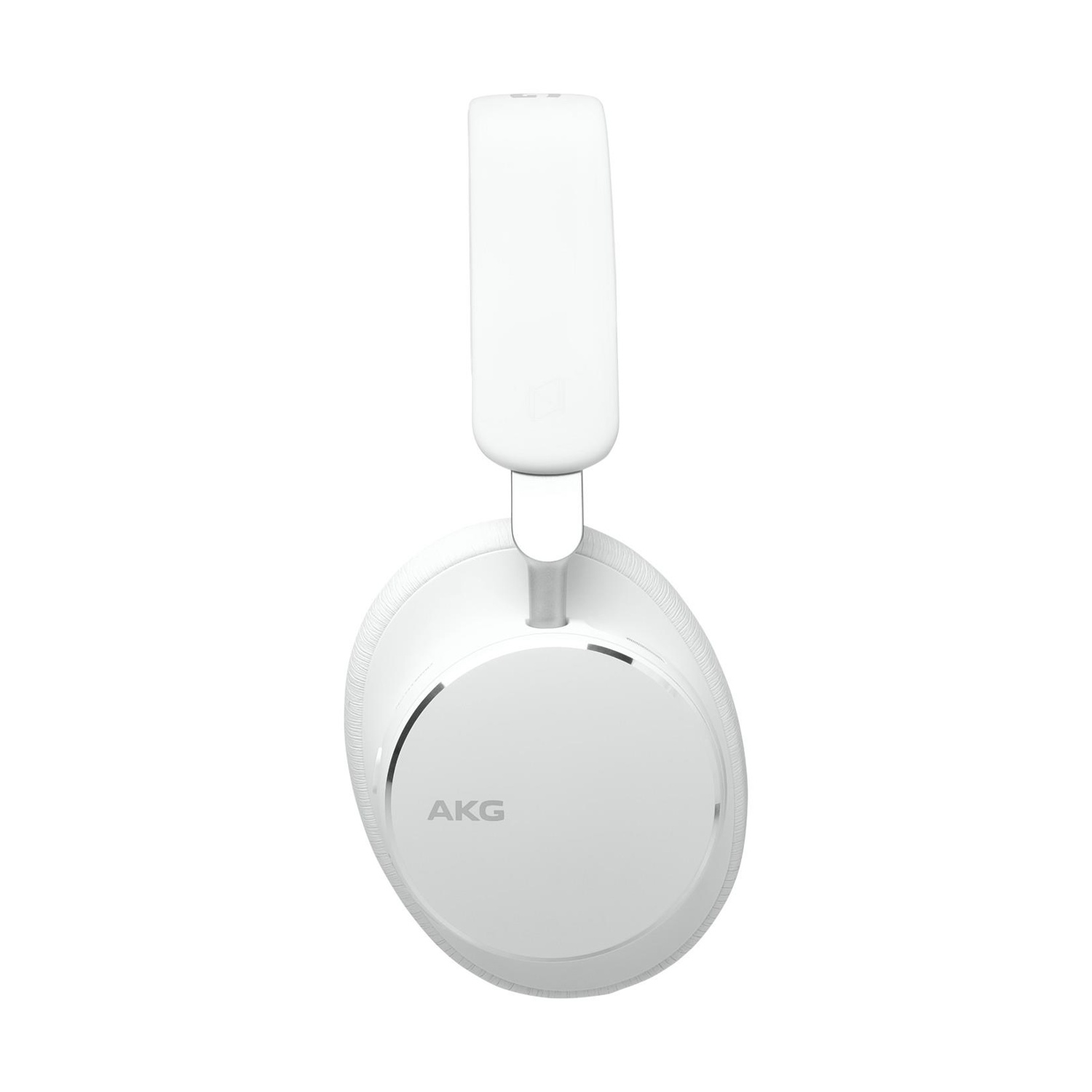 Cuffie AKG bianche, sospese in aria, su sfondo bianco. Le cuffie sono rivolte verso il basso.