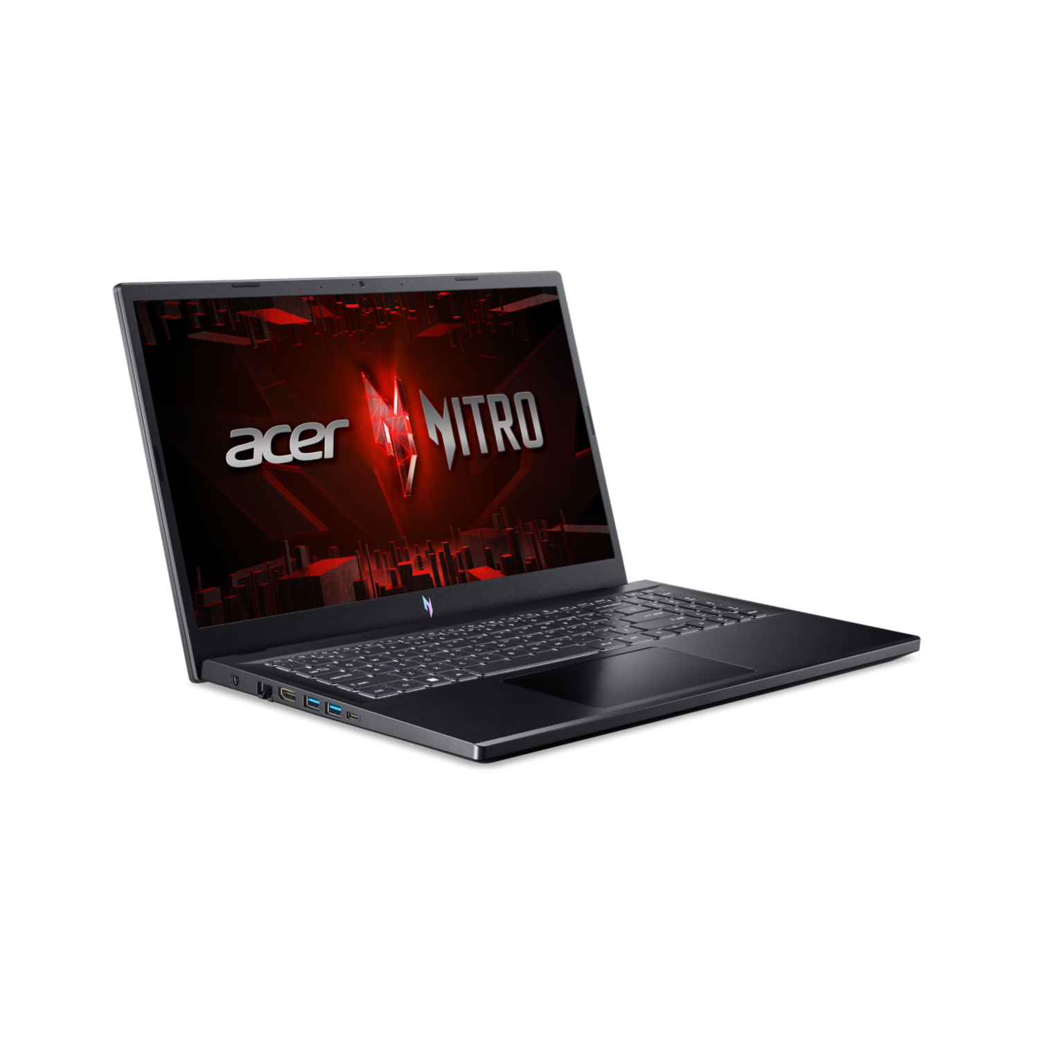 Zwarte Acer Nitro gaming laptop, schuine weergave.