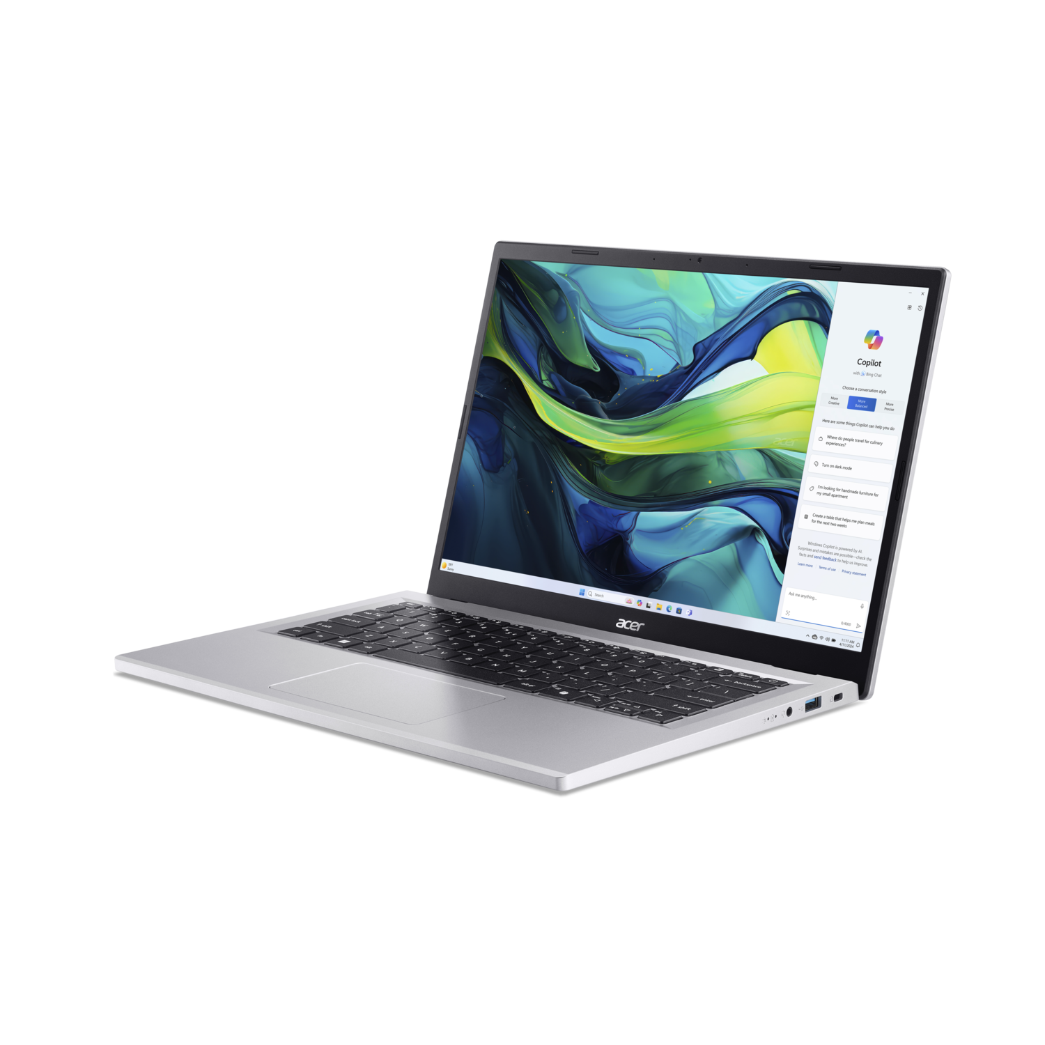 A silver laptop on a black background, with the screen displaying a user interface.
