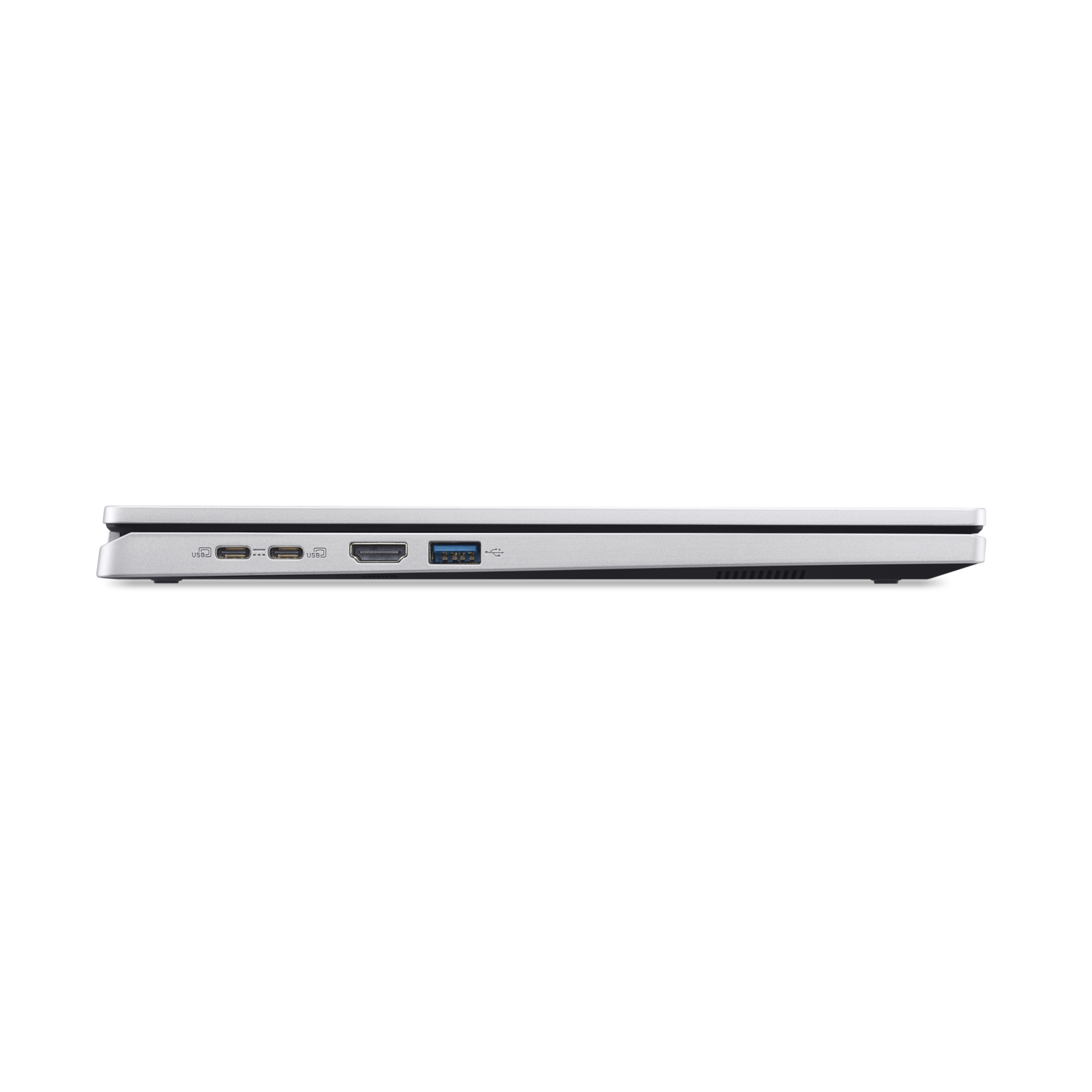 White laptop side view, showing ports on black background.