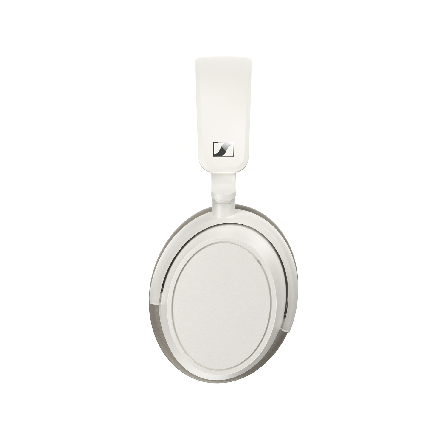 Casque blanc au design minimaliste sur fond blanc.