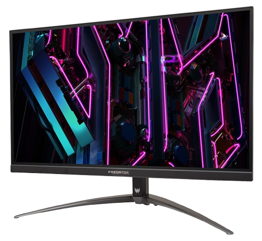 Monitor gaming Predator, marco negro, pantalla vibrante, soporte curvo.