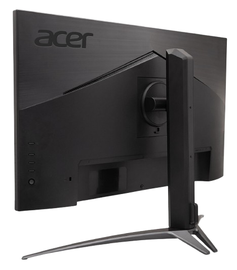 Un monitor de computadora negro desde atrás, con el logotipo de Acer y el soporte visible.