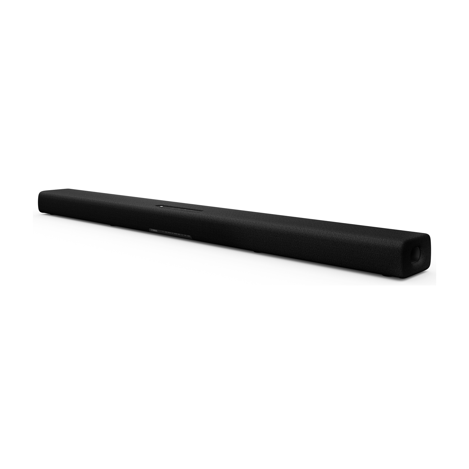 Soundbar nera su sfondo bianco. Orizzontale, centrata.