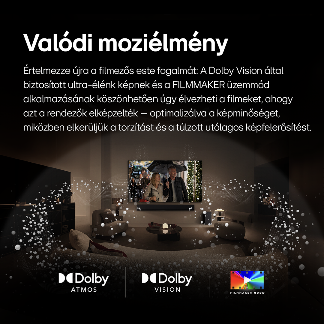 Nappali TV-vel. Szöveg: Valódi moziélmény (Valódi moziélmény).