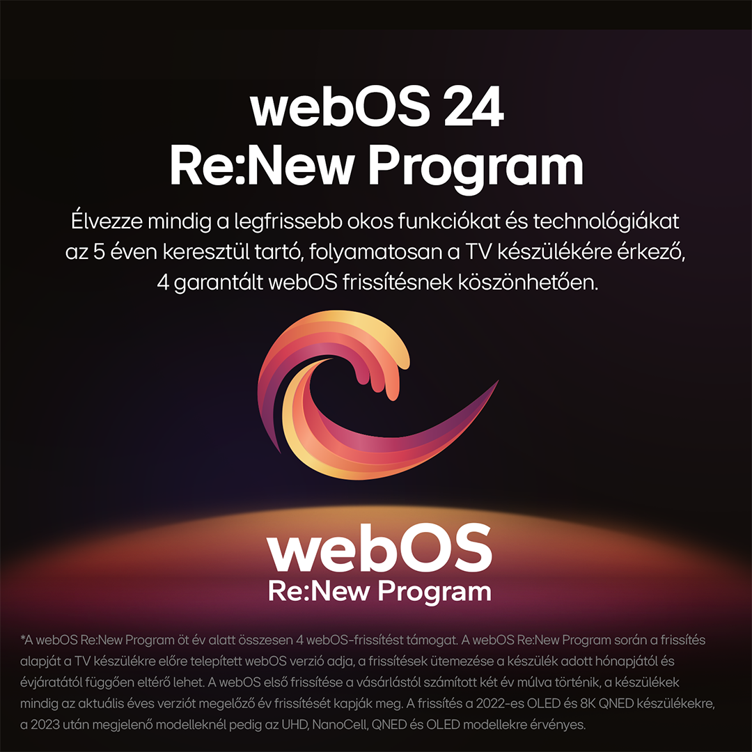 WebOS 24 Re:New Program hirdetés. Tartalmazza a logót és a program előnyeit.