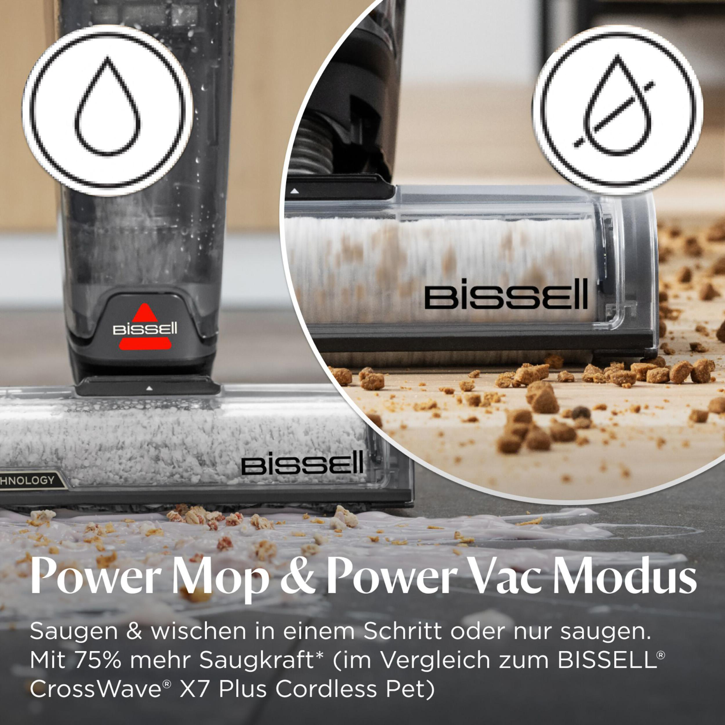 Nahaufnahme des Bissell Power Mop und Power Vac Modus Produkts.