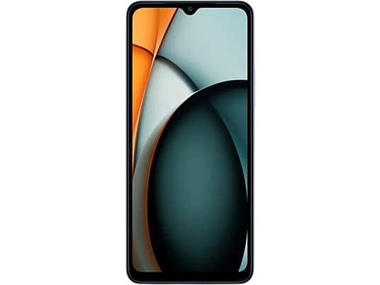 Smartphone mit gebogenem Display, das ein abstraktes orange-türkises Design auf schwarzem Hintergrund zeigt.