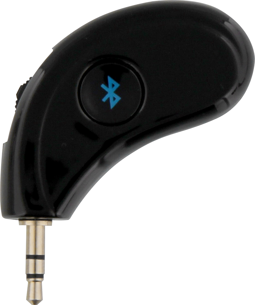 Récepteur Bluetooth noir. Prise jack 3,5 mm. Symbole Bluetooth.