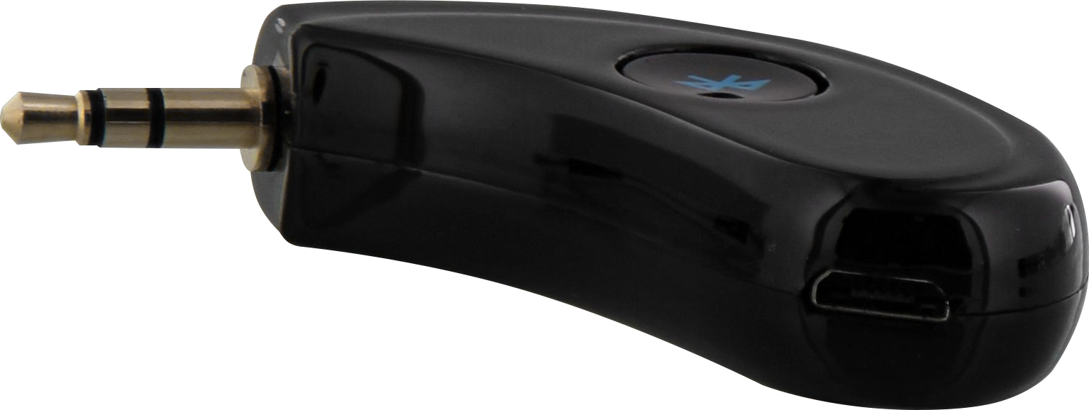 Récepteur audio Bluetooth noir avec prise jack 3,5 mm et port USB.