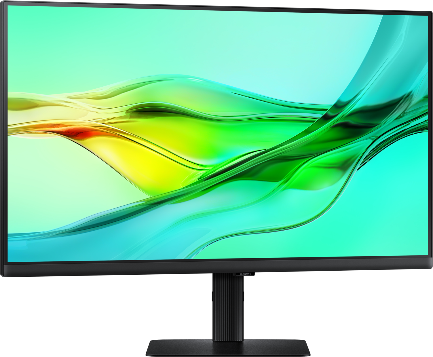 Un monitor mostra uno sfondo verde e giallo.