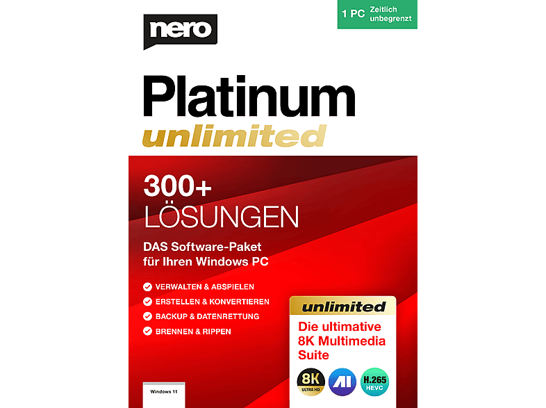 Nero Platinum Unlimited, 1 User [Download Code]; Software