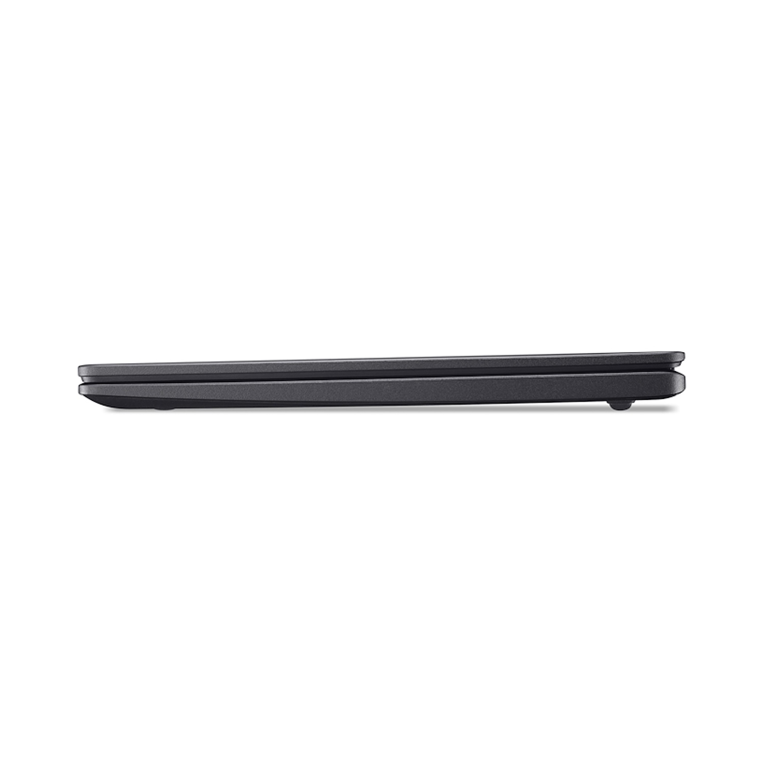 Un laptop grigio scuro visto di lato, che mostra un profilo sottile.