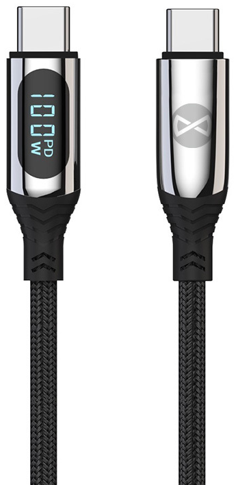 FOREVER Töltő és adatkábel, USB Type-C, LCD, 100W, 1 m, fekete (171012)