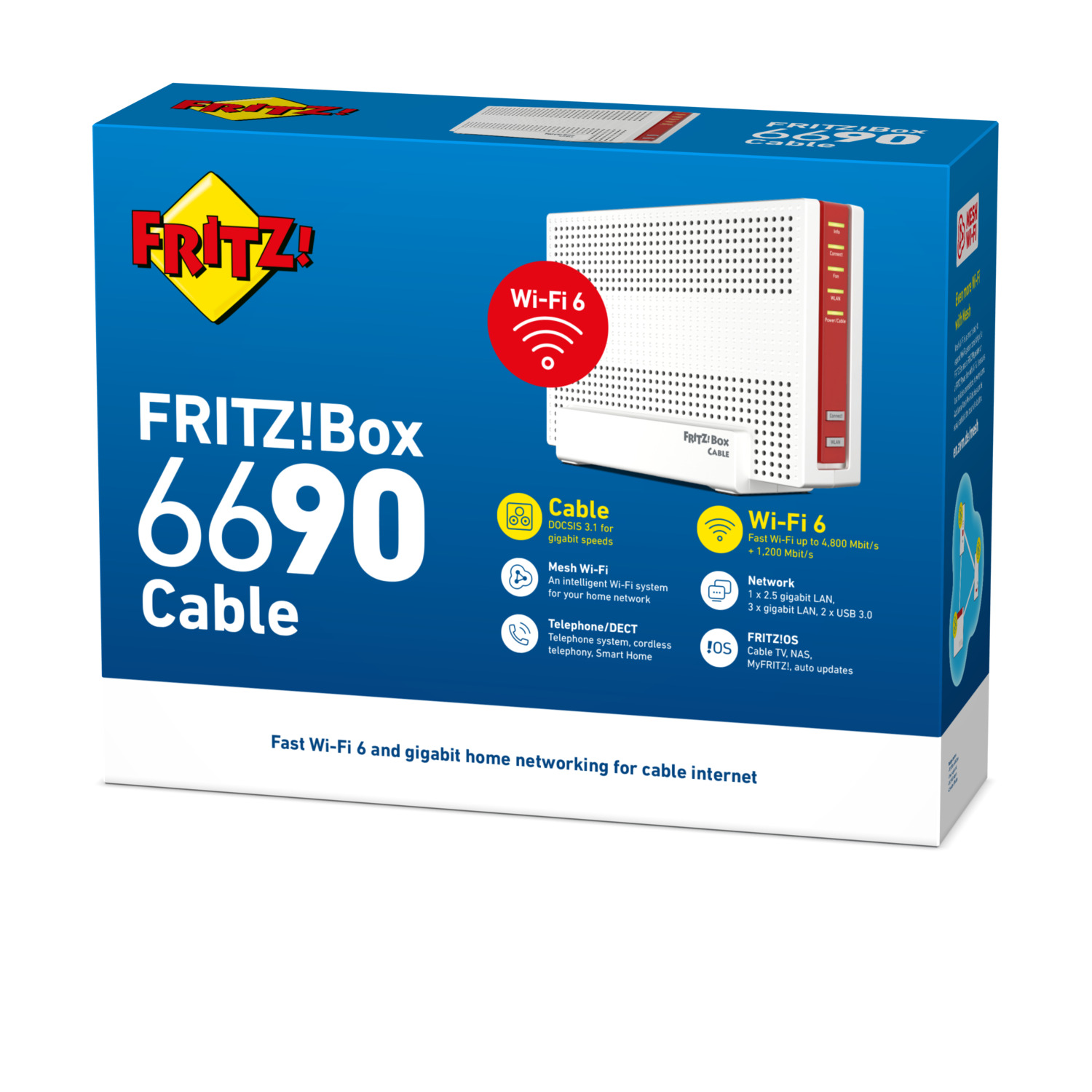 Boîte FRITZ!Box 6690 Cable, routeur blanc avec Wi-Fi 6.