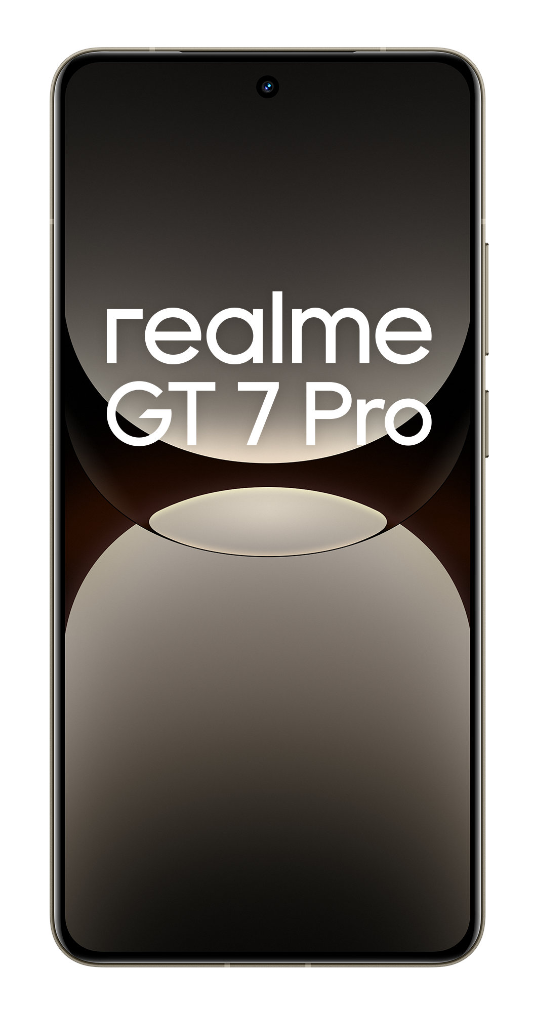 Smartfon z napisem: realme GT 7 Pro na ekranie. Białe tło.