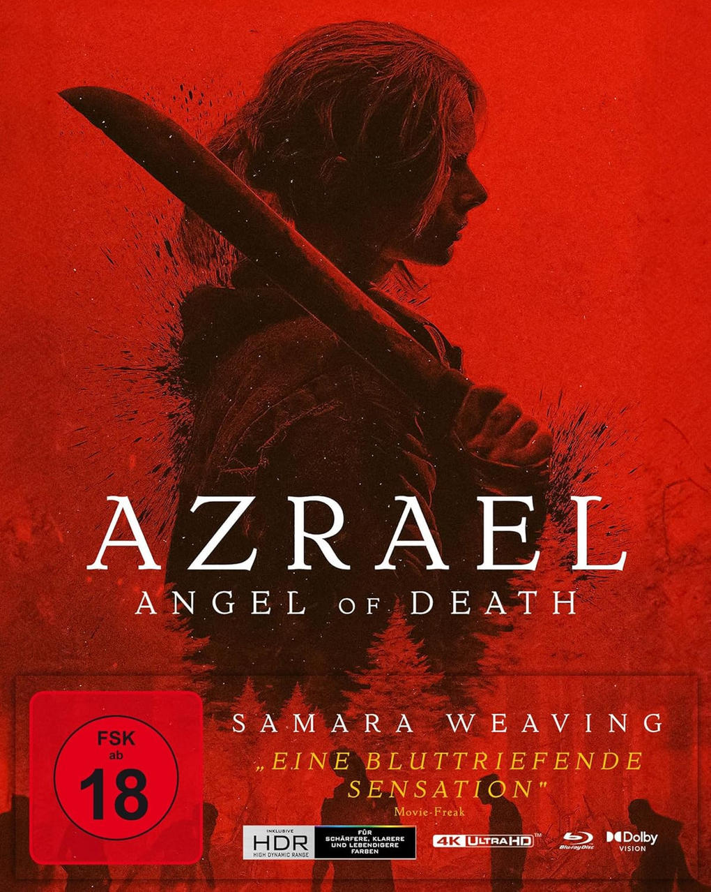 Filmposter für Azrael: Angel of Death, mit einer Frau, die einen Schläger hält.