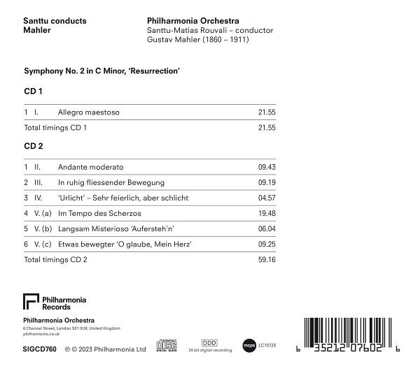 CD-Cover mit musikalischen Zeitangaben und Details zu Mahlers Sinfonie in c-Moll.
