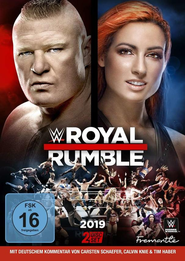 Filmcover: Brock Lesnar und Becky Lynch mit dem Titel WWE Royal Rumble 2019.