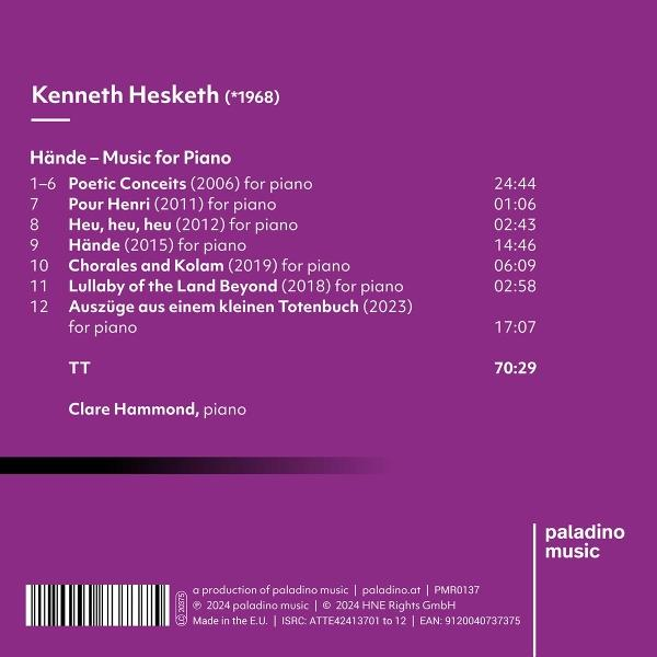Eine Notenseite mit Text von Kenneth Hesketh und Informationen über die Musik.