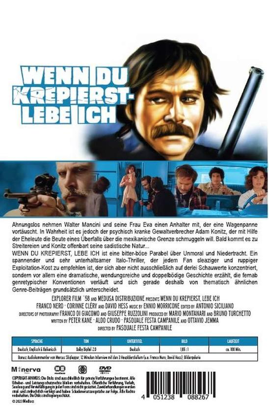 DVD-Cover eines Films mit einem Mann mit Schnurrbart und einer Pistole. Text auf Deutsch.