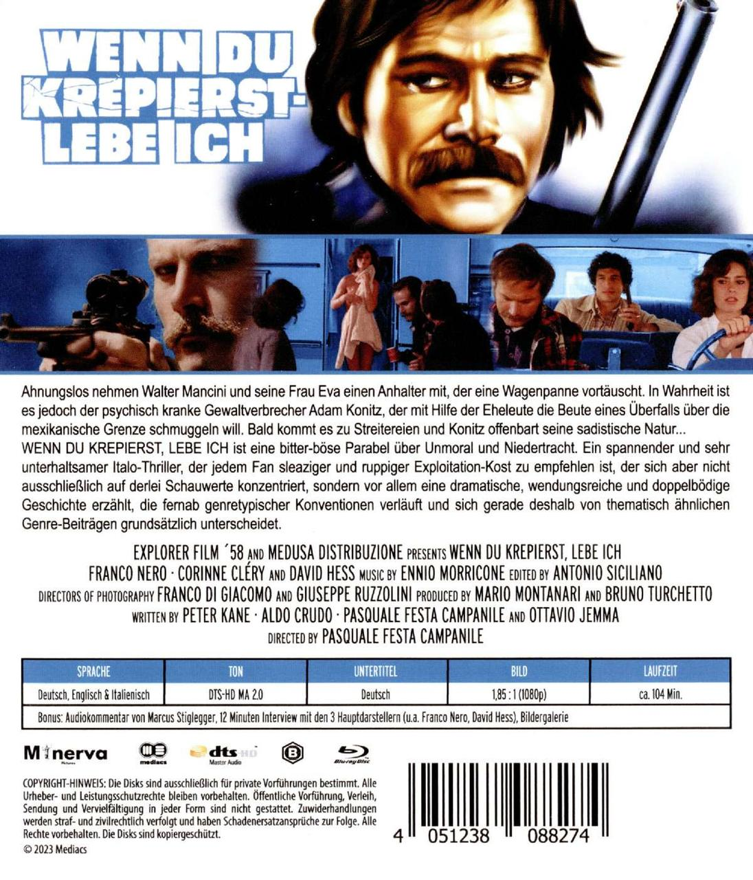 Filmplakat: Mann mit Schnurrbart, Pistole. Text auf Deutsch.