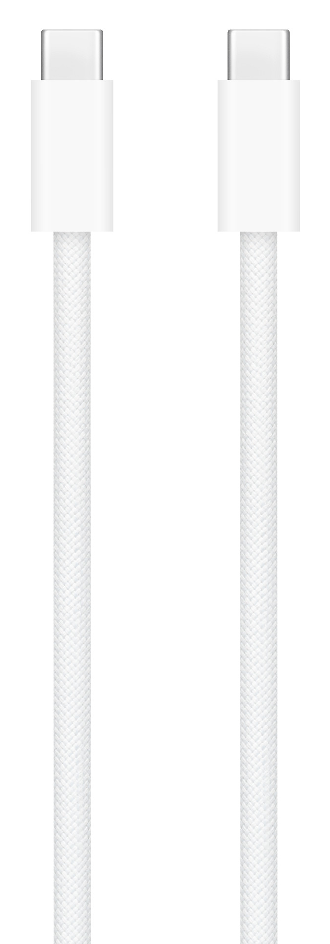 Fehér USB-C kábel. Két csatlakozó látható. Fehér háttér.