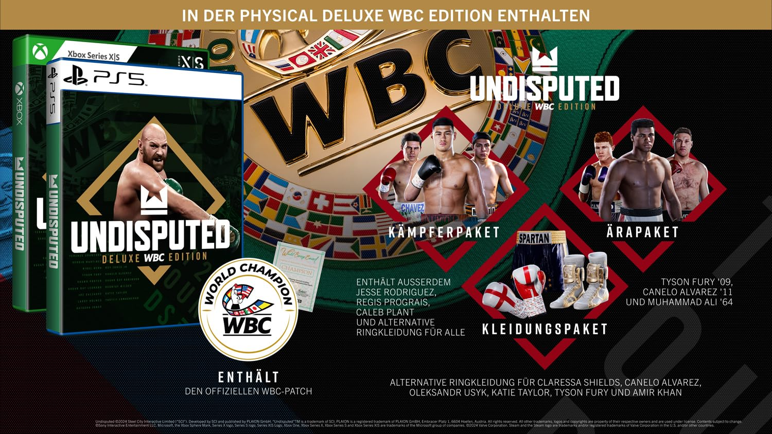 Couverture de jeu de boxe avec plusieurs boxeurs et logos.