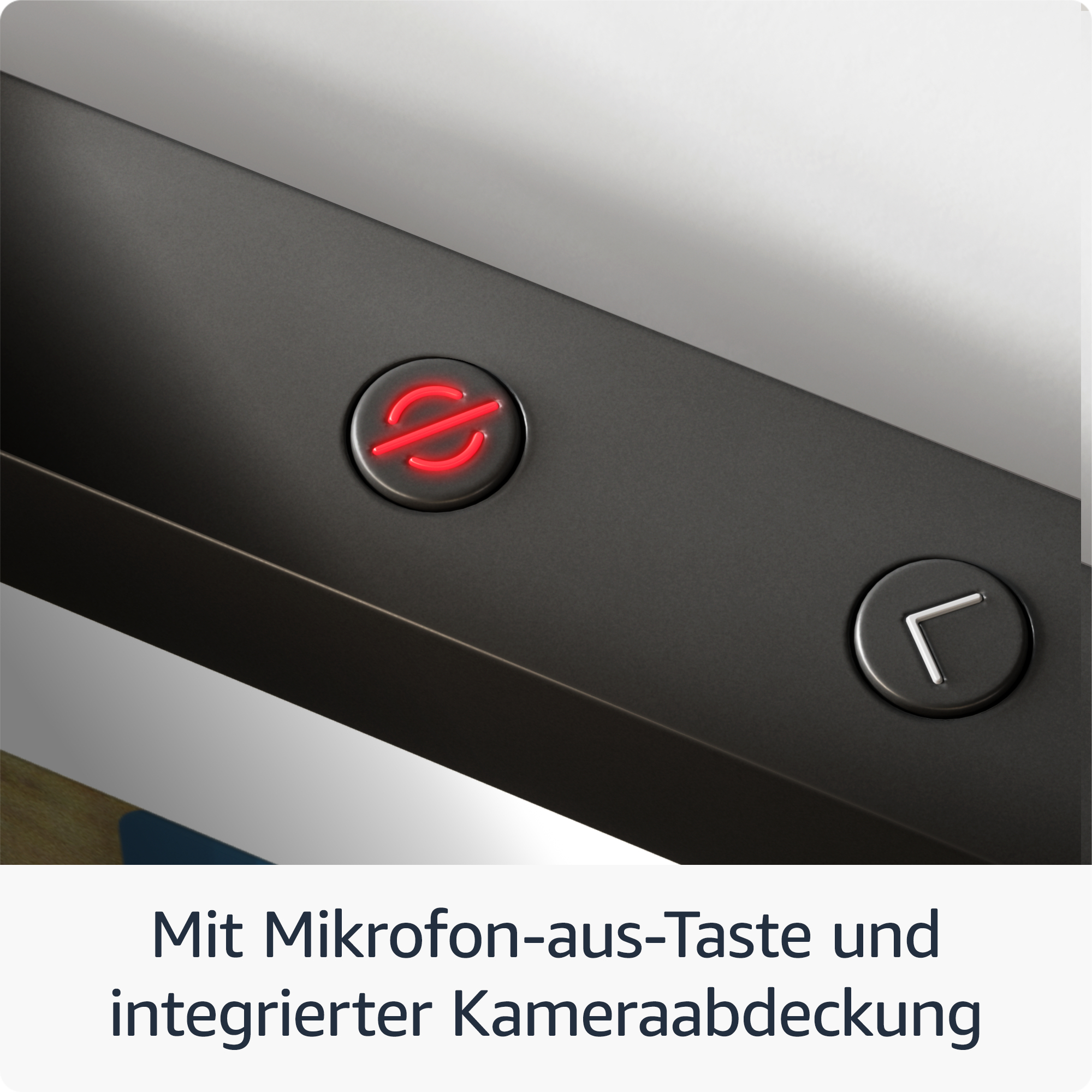 Nahaufnahme einer schwarzen Taste mit rotem Symbol und einer anderen grauen Taste.