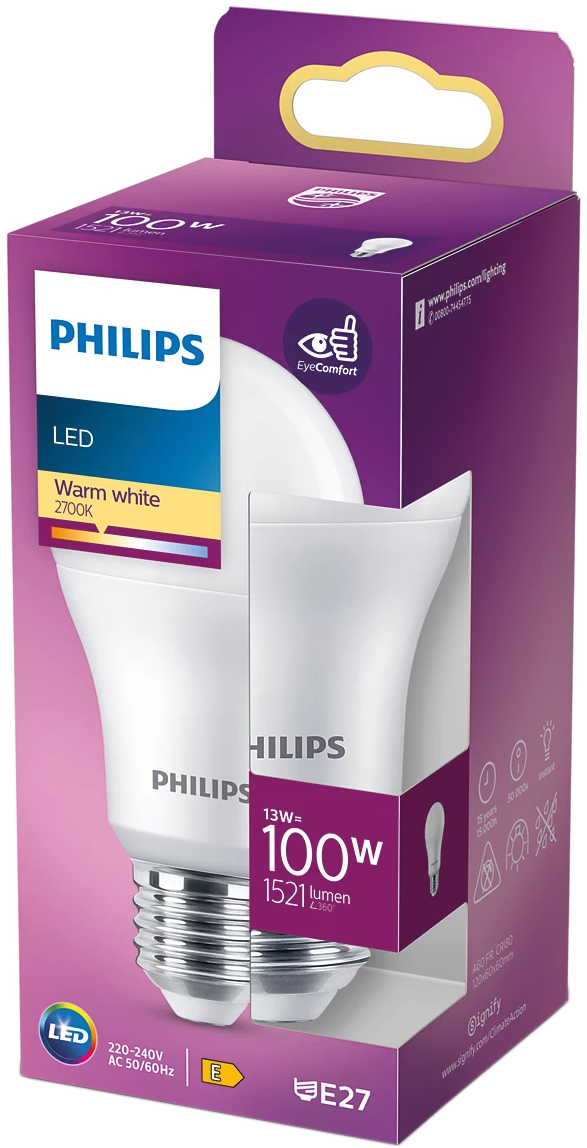 Philips LED izzó csomag. Fehér izzó meleg fehér fénnyel.