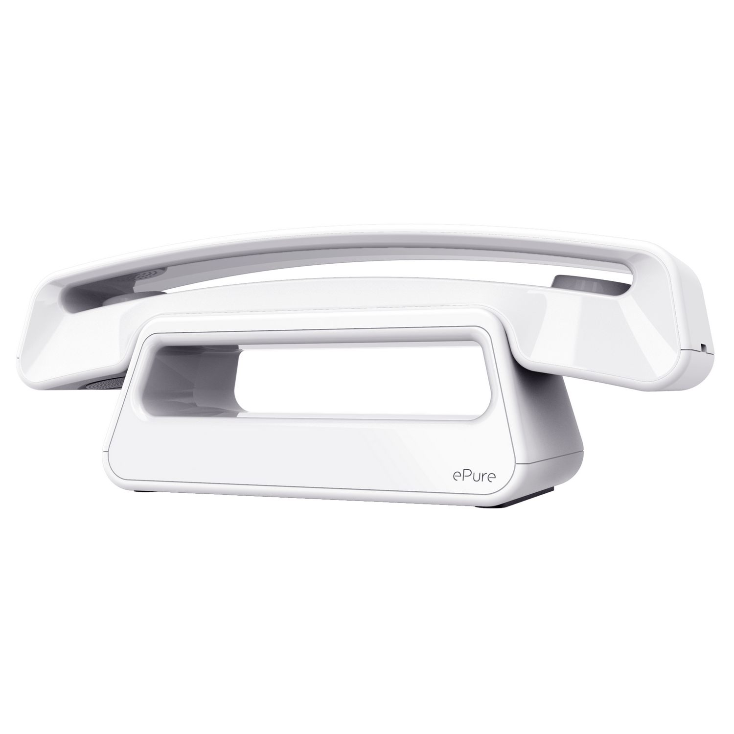 Un auricular de teléfono ePure blanco, aislado sobre un fondo blanco.