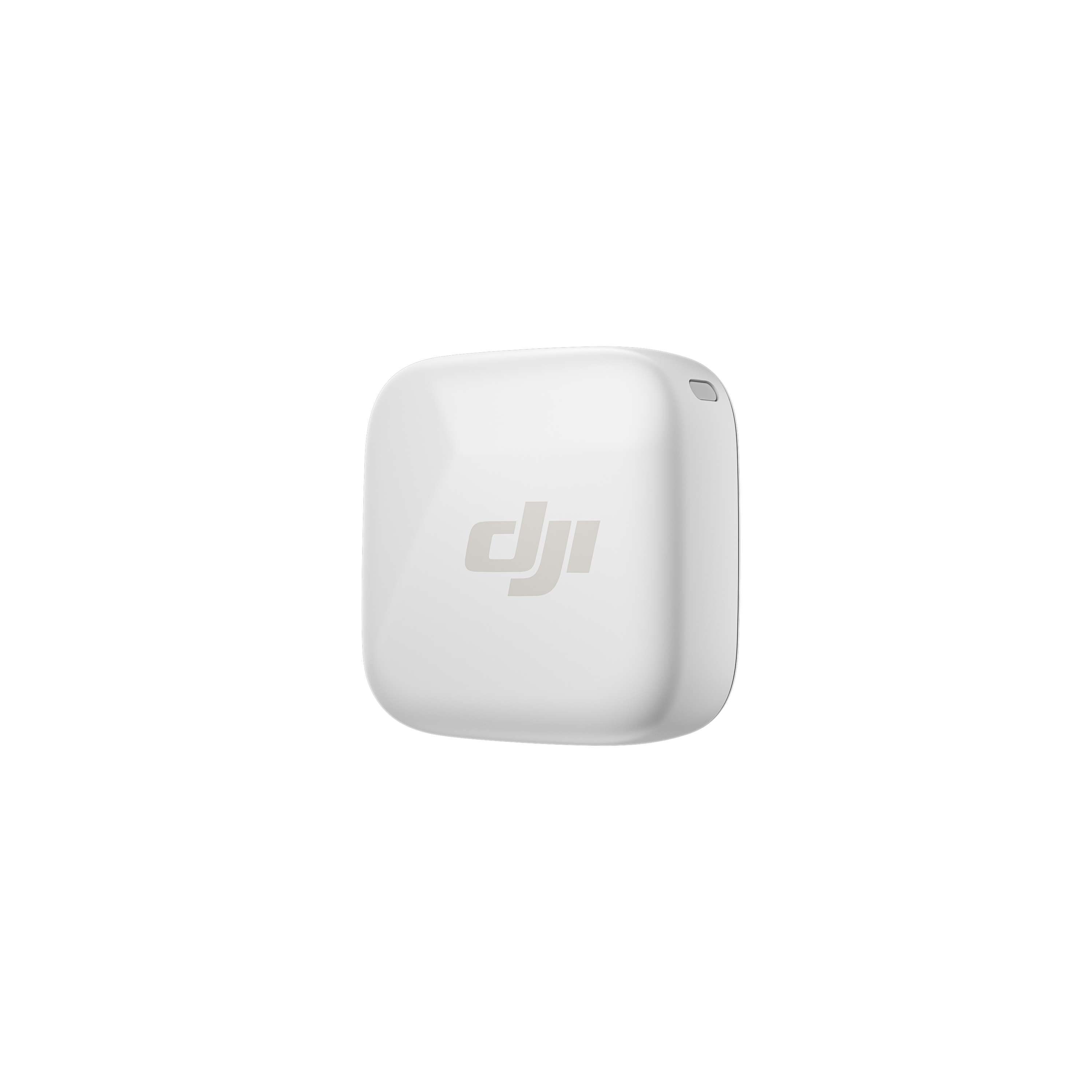 Ein weißes, quadratisches DJI-Drohnenbauteil mit dem DJI-Logo darauf.