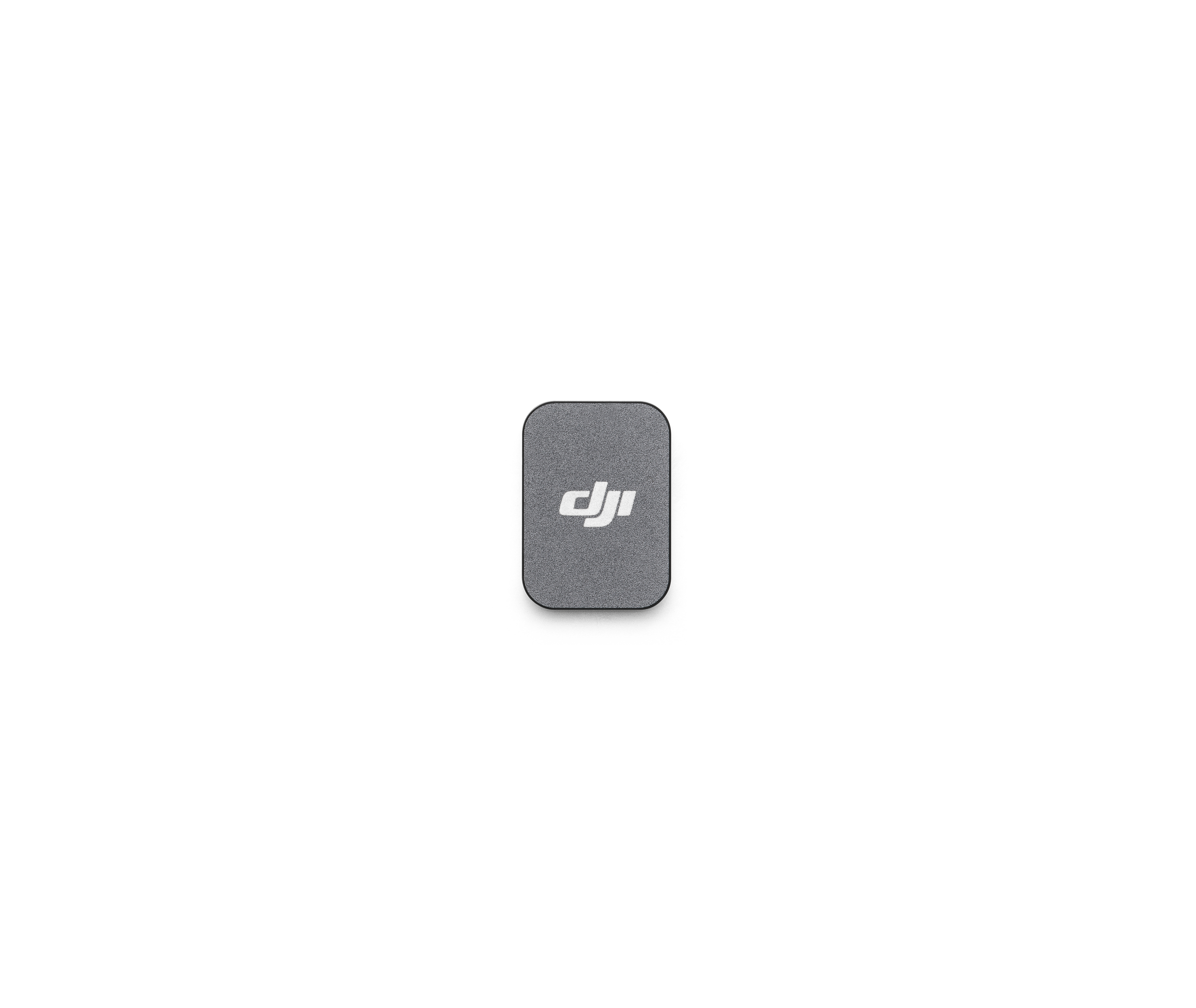 Kleines graues Rechteck mit weißem DJI-Logo auf weißem Hintergrund.