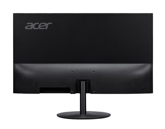 Parte trasera de un monitor Acer negro con puertos y soporte.