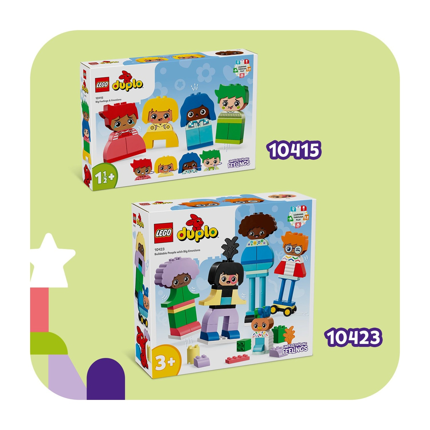 Due scatole LEGO Duplo con personaggi. Una scatola indica 1+ e l'altra 3+.
