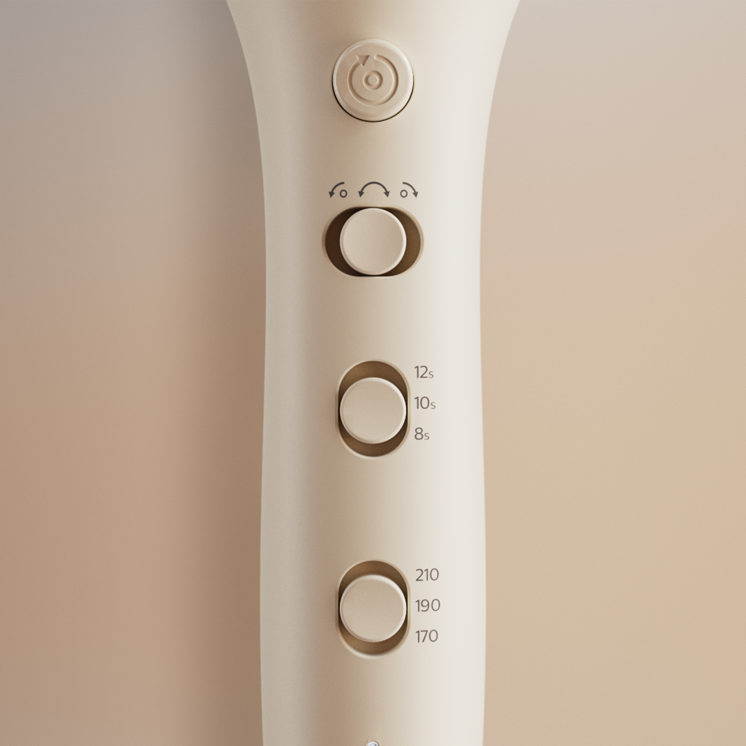 Zbliżenie panelu sterowania suszarki do włosów w kolorze kremowym.