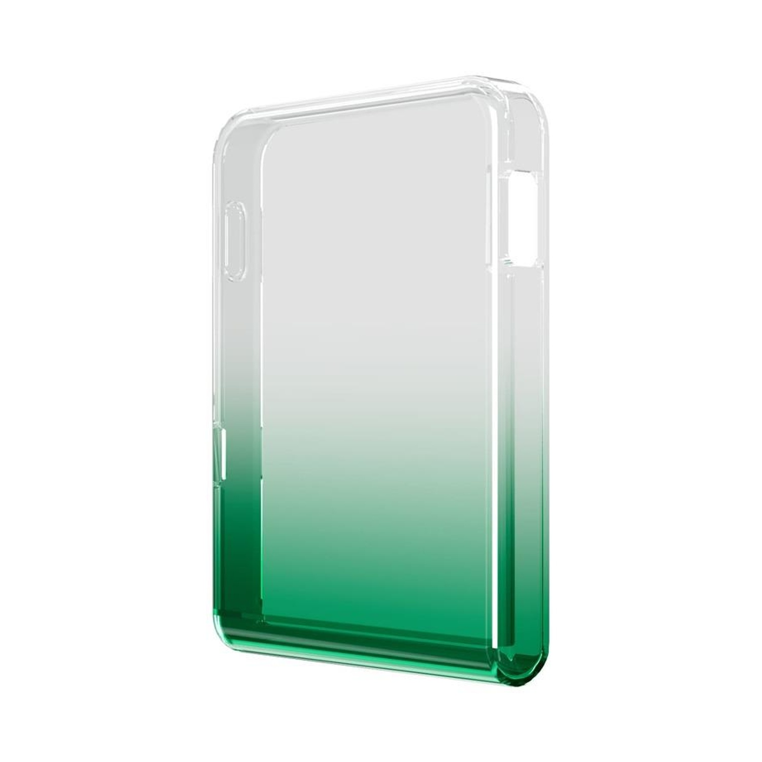 Custodia trasparente per telefono con sfumatura verde, da trasparente a verde pieno.