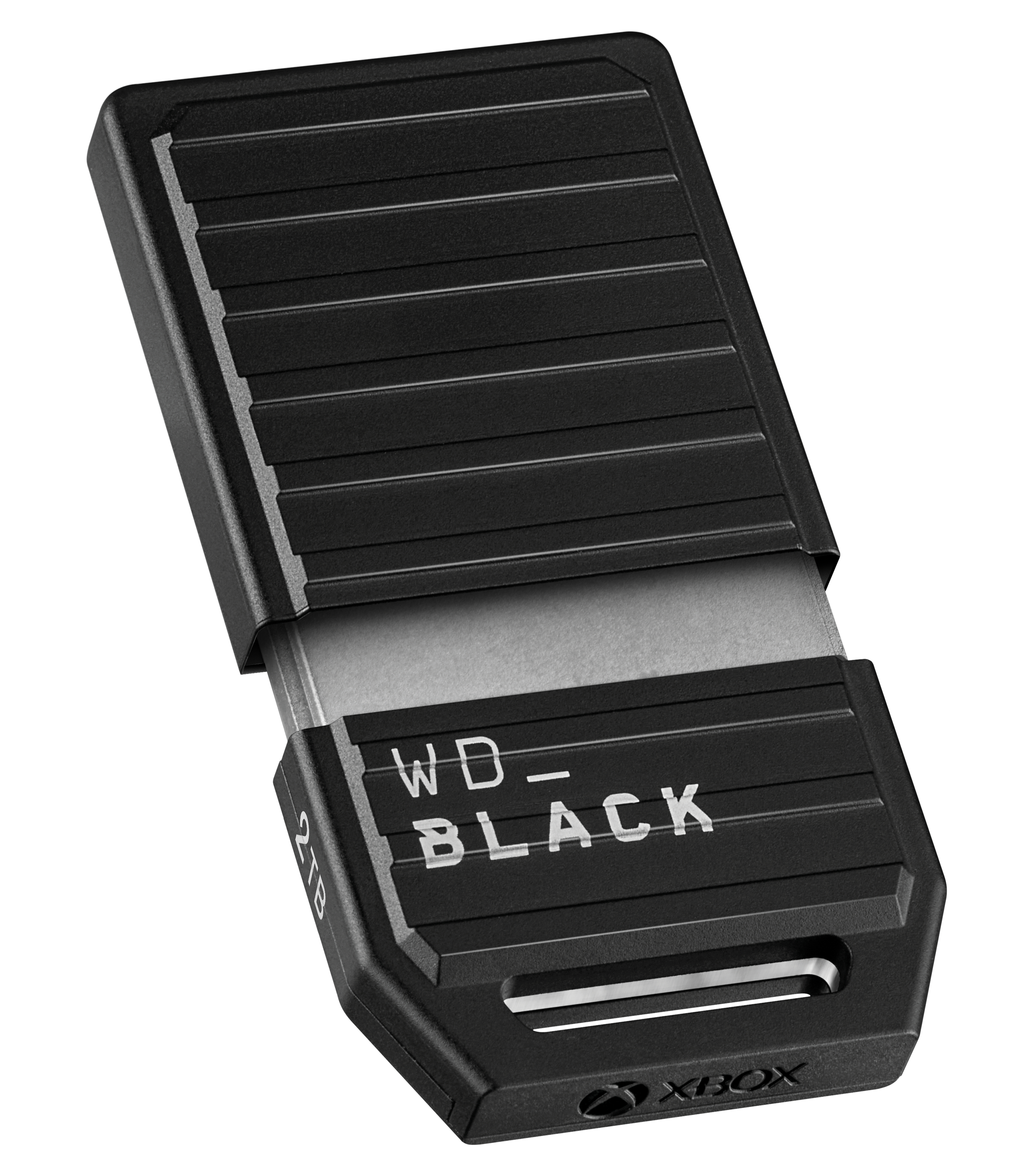 Eine schwarze WD-Black externe Festplatte. Sie hat einen USB-Anschluss und das Xbox-Logo.