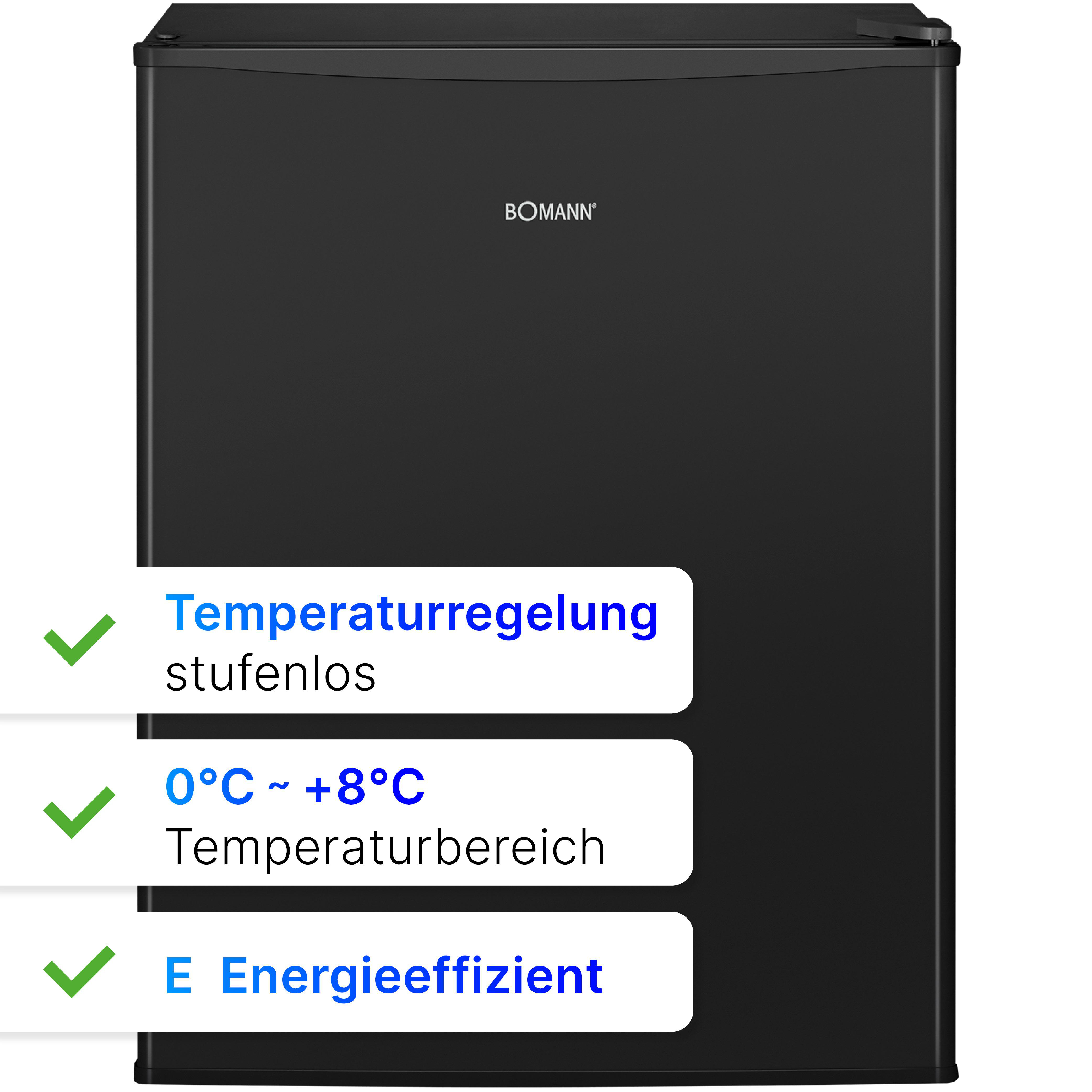 Schwarzer Bomann Kühlschrank mit stufenloser Temperaturregelung (0-8°C).