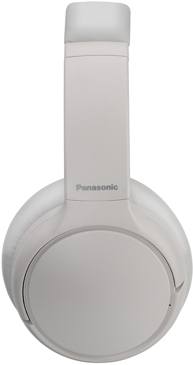 Fehér fülre helyezhető fejhallgató 'Panasonic' logóval, függőlegesen, fehér háttérrel.