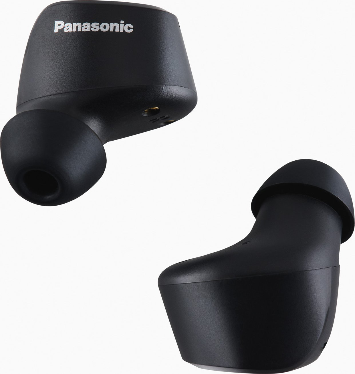 Két fekete Panasonic fülhallgató fehér alapon.