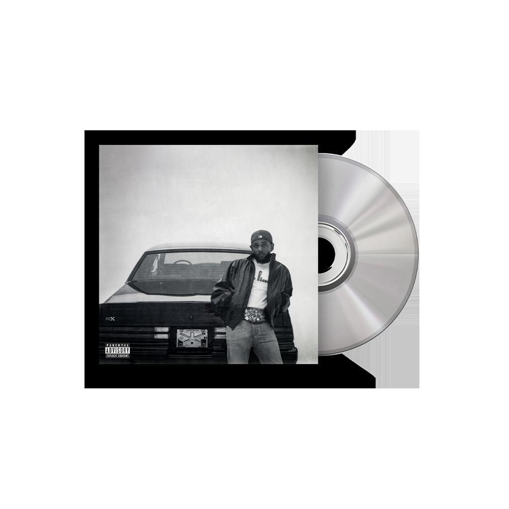 Albumcover: Ein Mann lehnt sich an ein Auto mit einer CD. Das Albumcover hat ein Schwarzweißfoto.