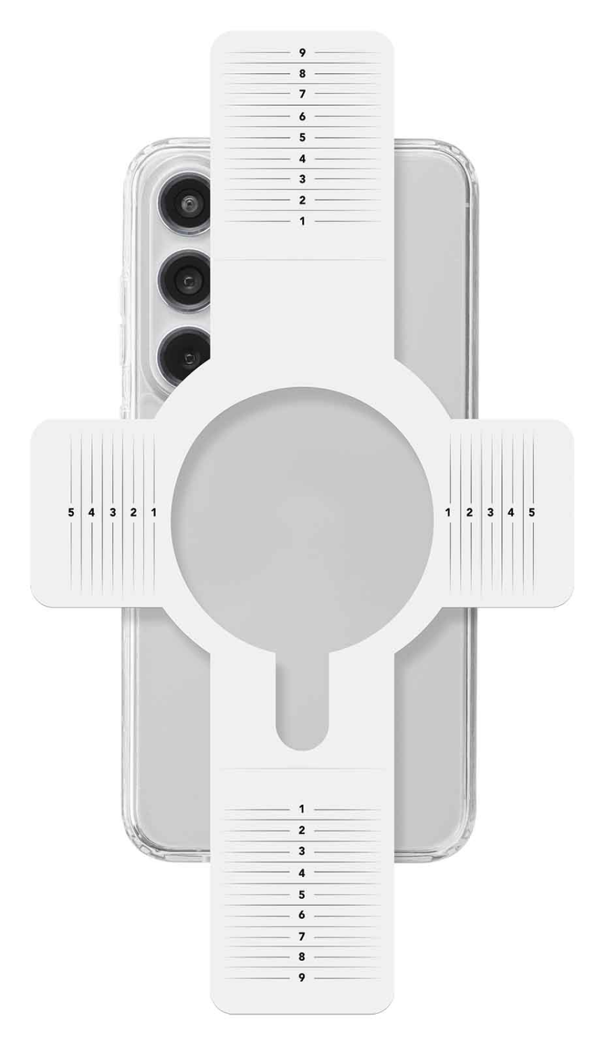 Herramienta de alineación de funda de teléfono en un teléfono. Guías para alinearla.