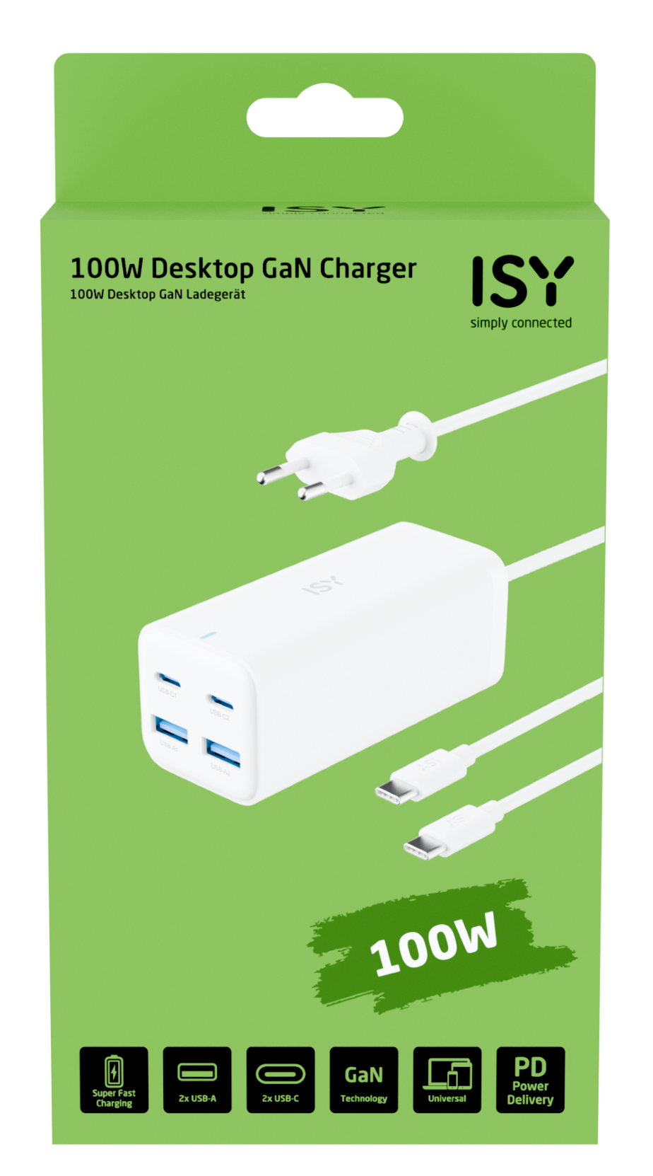 Biała i zielona ładowarka i opakowanie.