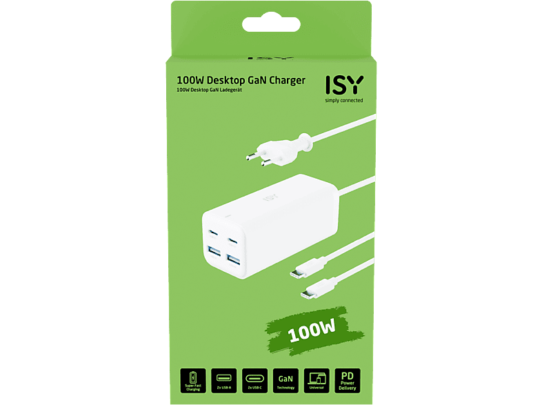 Ładowarka sieciowa ISY IDC-2000 100W GaN 2xUSB-A, 2xUSB-C – zdjęcie 3