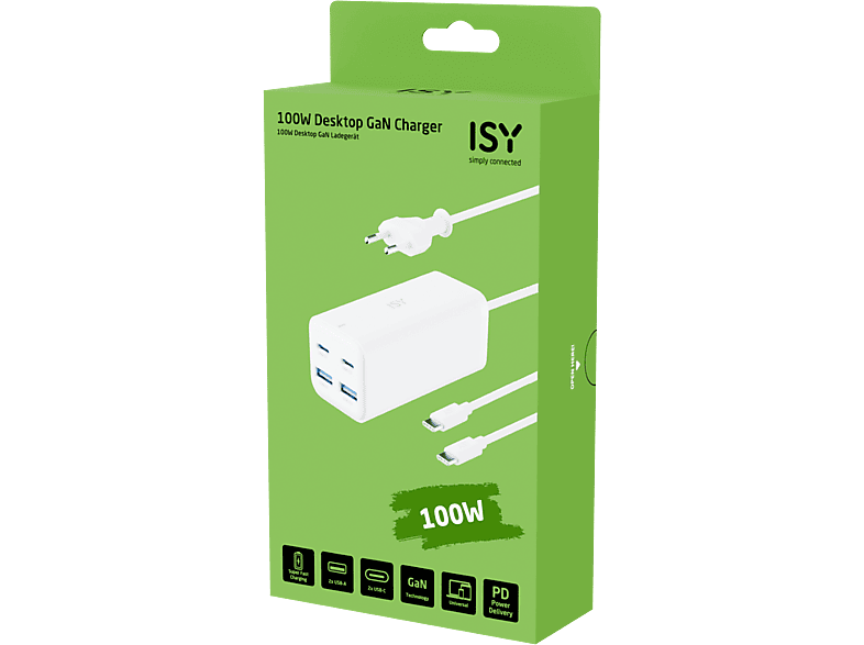 Ładowarka sieciowa ISY IDC-2000 100W GaN 2xUSB-A, 2xUSB-C – zdjęcie 2