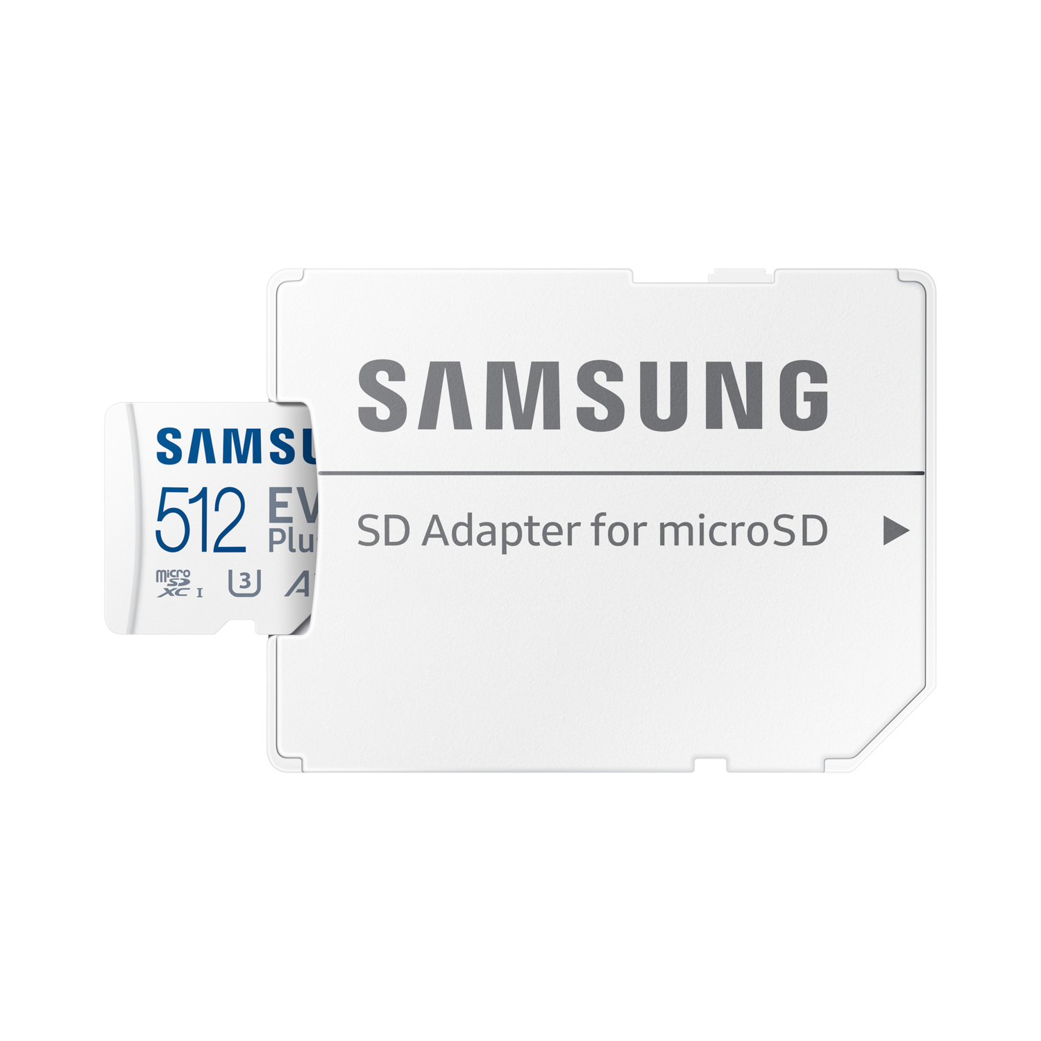 White Samsung SD adapter for a microSD card, with the Samsung logo.