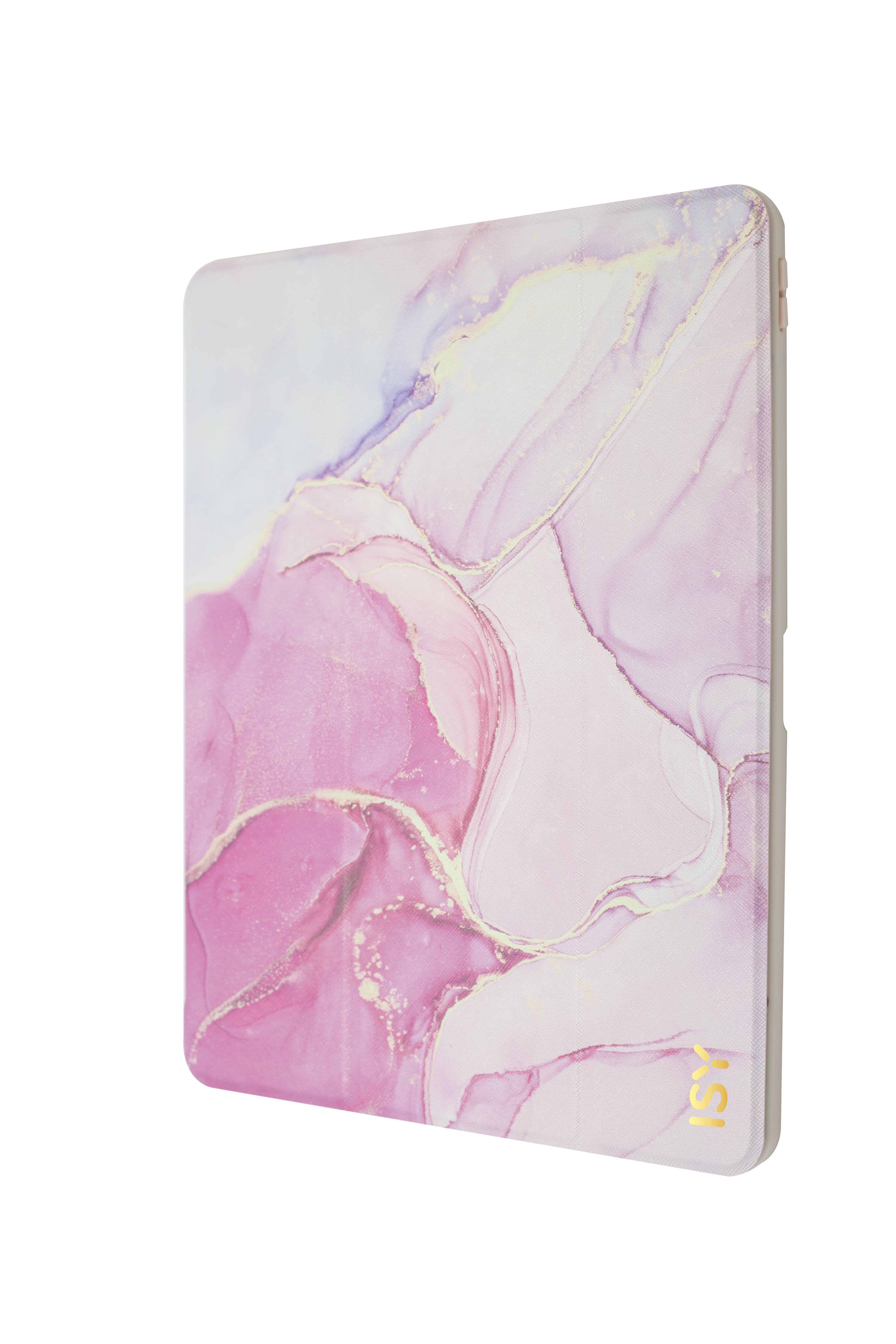 Eine Tablet-Hülle mit rosa-weißem Marmordesign.
