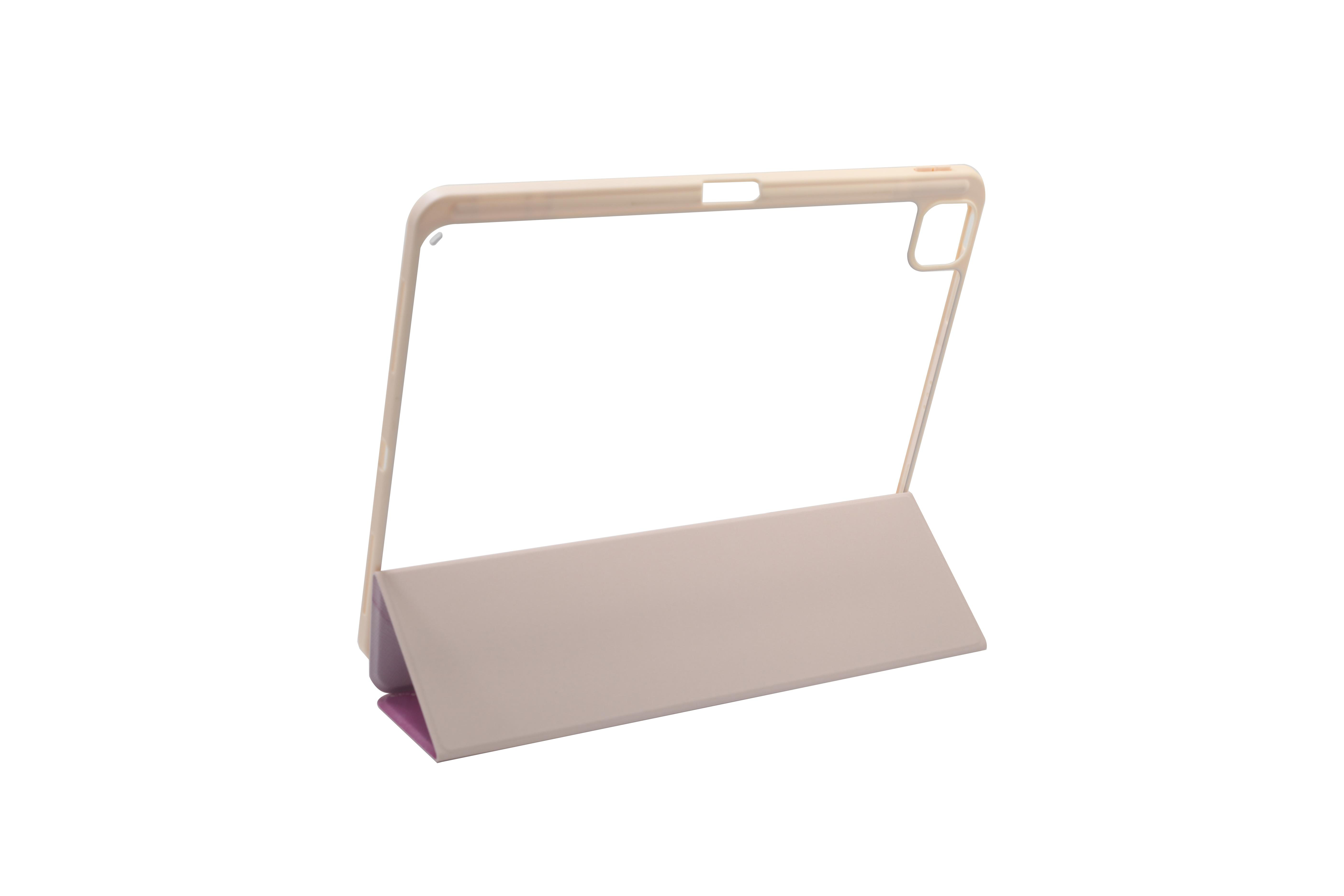 Eine Tablethülle ist geöffnet. Die Hülle ist beige und der Bildschirm ist klar.