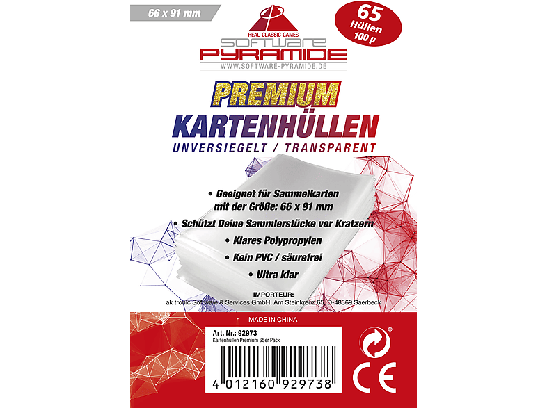 SOFTWARE PYRAMIDE Premium 65er Pack Sammelkartenhüllen, Transparent Polypropylen